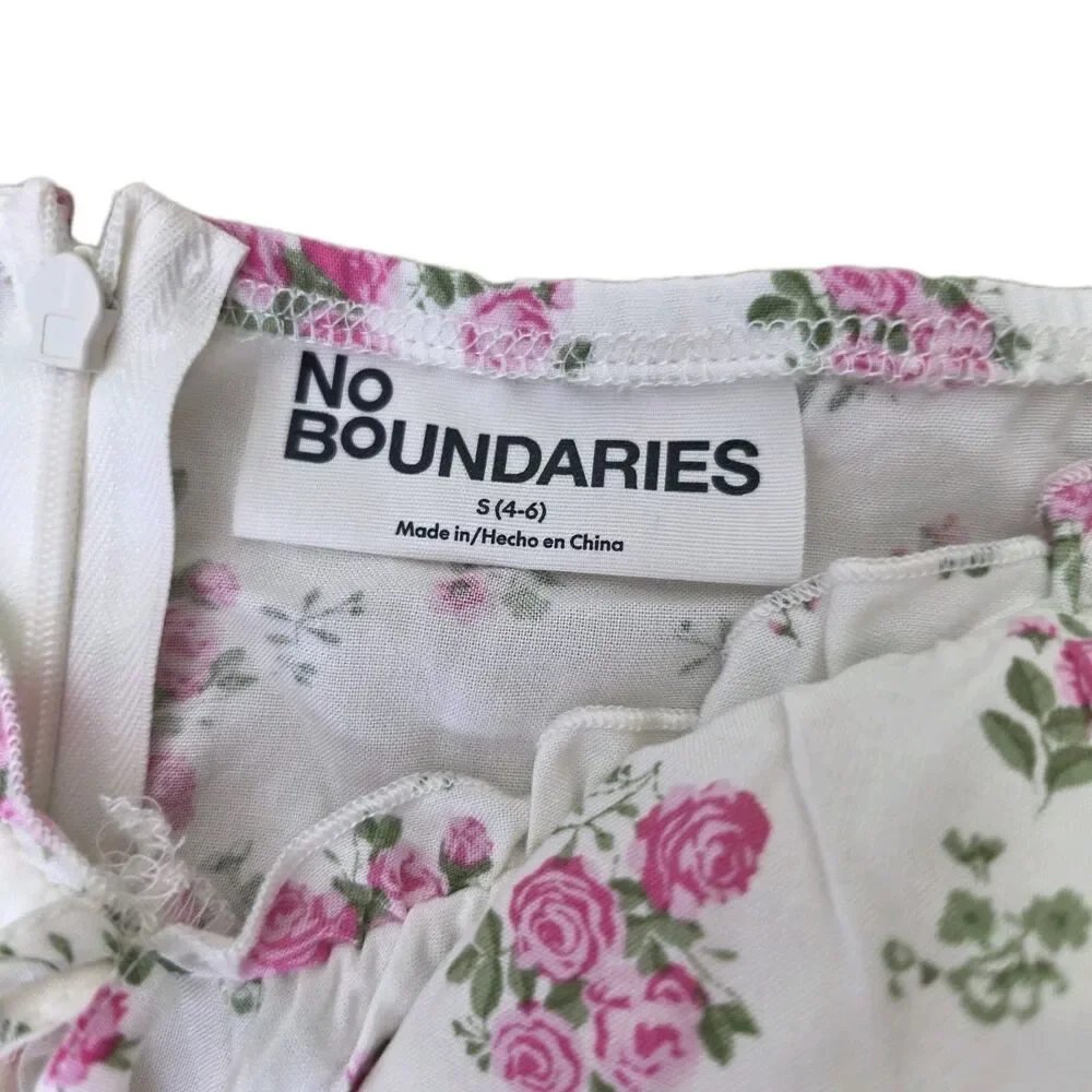 No Boundaries White Floral Rose Midi Dress Puff Sleeves Size S 4-6